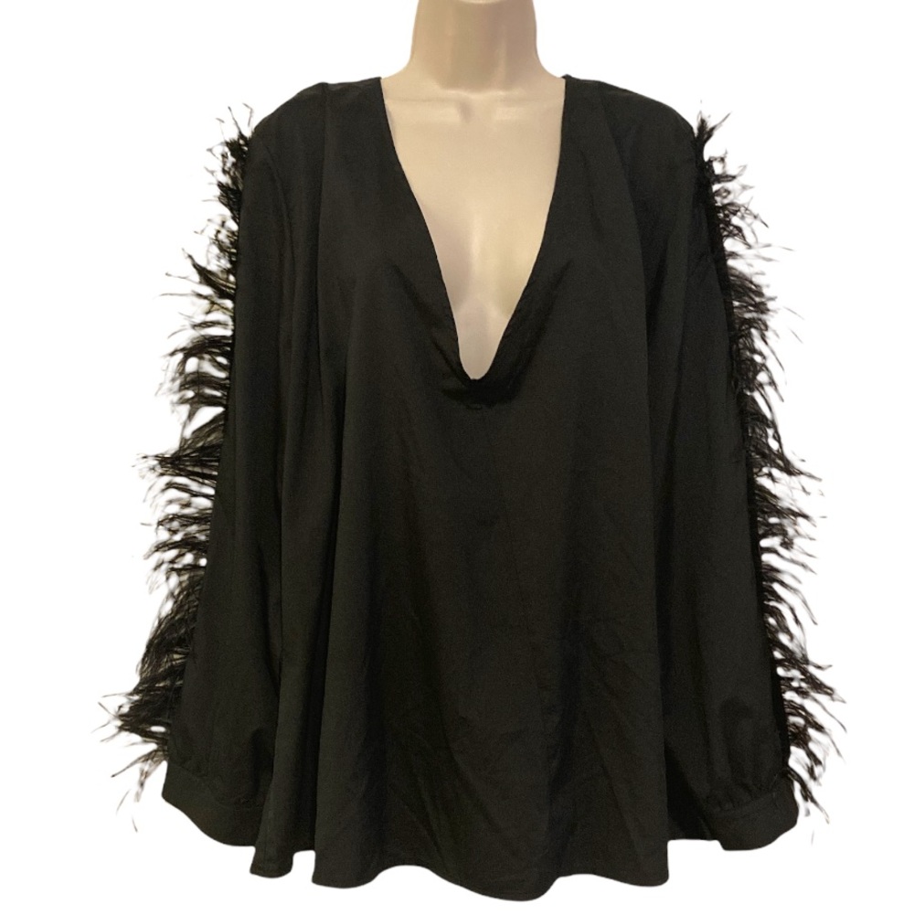 Deep v neck feather embellished top